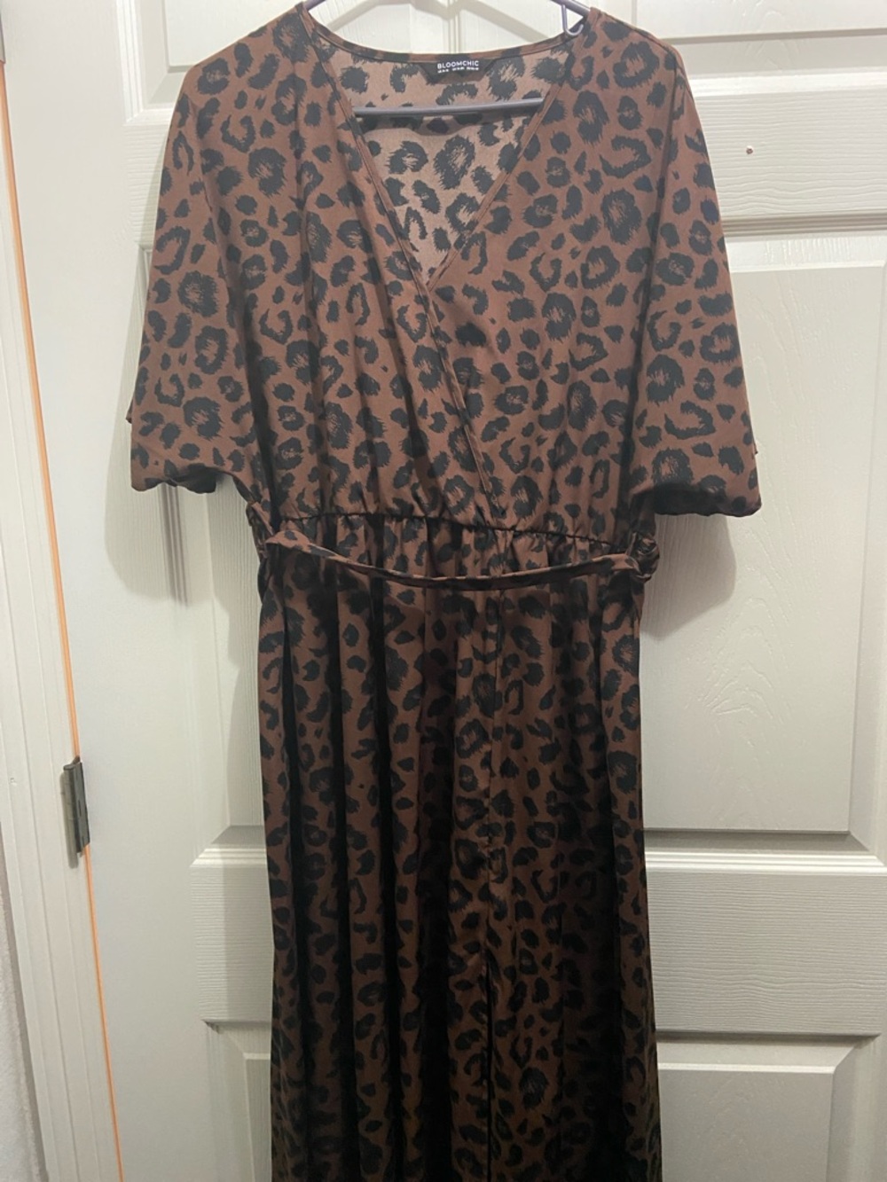Bloomingdale's Brown and Black Leopard-Print Wrap Maxi Dress